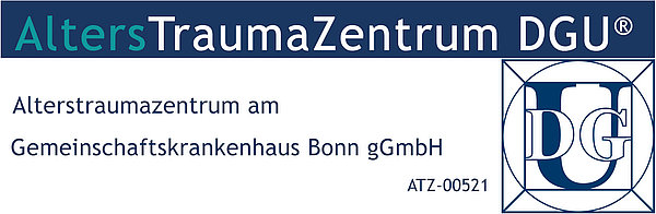 Logo des AltersTraumaZentrums DGU mit Text 'Alterstraumazentrum am Gemeinschaftskrankenhaus Bonn gGmbH'
